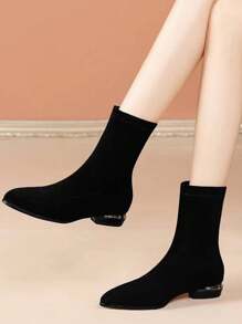 Women's Fashionable Versatile Pointed Toe Slip-On Short Boots, Comfortable Commuting Casual Ankle Booties