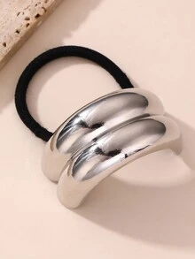 NAIZHU 1 pieza Banda de pelo negra redonda de 2 capas, elegante y lujosa, accesorios para el cabello con textura de metal de alta elasticidad - Multicolor - Ver 10