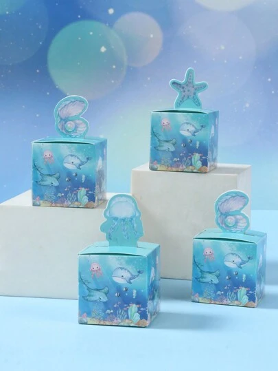 24 piezas Caja de regalo en forma de animales marinos, decoración de fiesta submarina con temática de medusa, ballena, estrella de mar para revelación de género, cumpleaños, boda, fiesta familiar, vuelta al cole, San Valentín