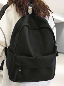 Versatile Solid Color Campus Backpack For Women, Large Capacity Water Resistant Laptop Work Backpacks Outdoors Travel Shoulder Duffel Bag, Cute Junior High School College Bookbag Sport Bags For Back To School And School Gifts