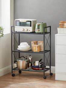 SONGMICS 3-Tier Metal Storage Rack With Wheels, Mesh Shelving Unit With X Side Frames, 23.6-Inch Width, For Entryway, Kitchen, Living Room, Bathroom, Industrial Style, Black - màu đen - Xem 1