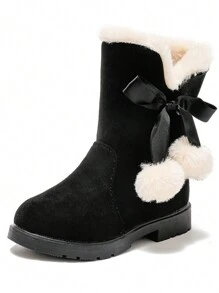 Girls Winter Boots Princess Snow Boots New Fashion Bow High-Top Boots, Thick Thermal Lined Warm Anti-Cold For Christmas, Big Kids Red Tall Boots