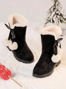 Girls Winter Boots Princess Snow Boots New Fashion Bow High-Top Boots, Thick Thermal Lined Warm Anti-Cold For Christmas, Big Kids Red Tall Boots