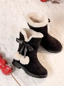 Girls Winter Boots Princess Snow Boots New Fashion Bow High-Top Boots, Thick Thermal Lined Warm Anti-Cold For Christmas, Big Kids Red Tall Boots