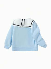 Balabala 女童运动衫，秋季版，时尚海军蓝领子，学院风设计，甜美时尚针织上衣 - 冰藍 - 查看 2