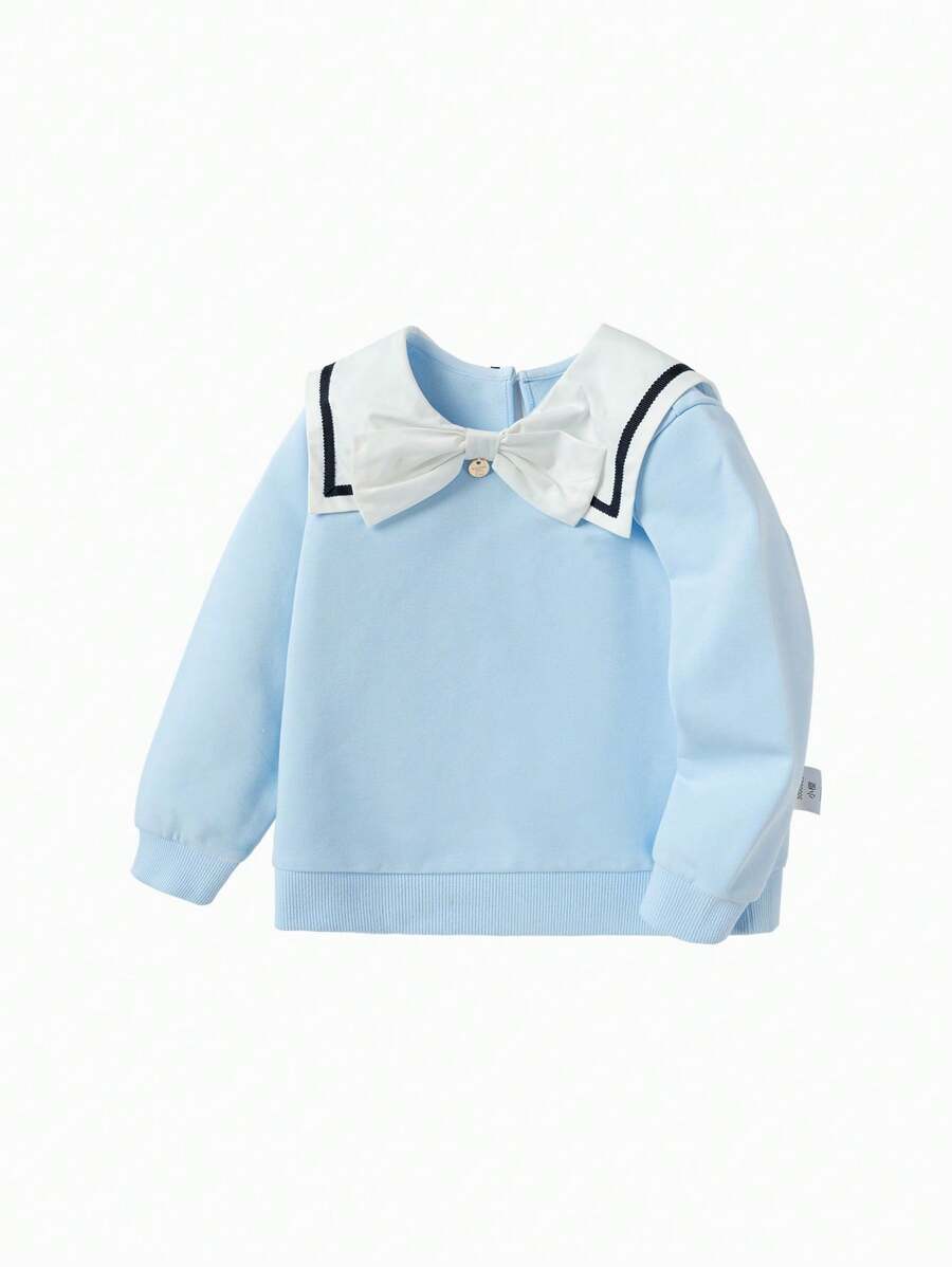 Balabala 女童运动衫，秋季版，时尚海军蓝领子，学院风设计，甜美时尚针织上衣 - 冰藍 - 查看 1