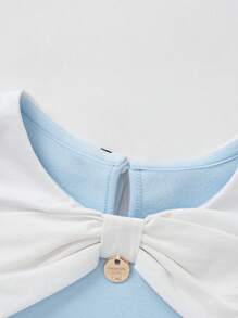 Balabala 女童运动衫，秋季版，时尚海军蓝领子，学院风设计，甜美时尚针织上衣 - 冰藍 - 查看 3