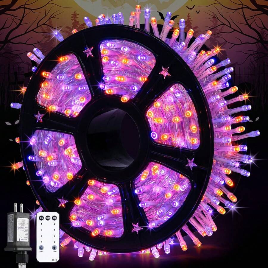 KBO JMEXSUSS 600 LED Christmas String Lights Outdoor, Orange And Purple Lights Clear Wire, Christmas Twinkle String Lights Plug In For Tree Christmas Decorations - Orange and Purple - View 1