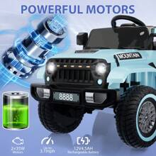 12V Kids Ride On Truck Car Battery Powered Electric Vehicle With Remote Control 3 Speeds Spring Suspension Safety Belt LED Light MP3 Music 4 Wheeler Truck Gift For Boys Girls Black/White/Red/Green/Pink/Blue - Blue - View 6