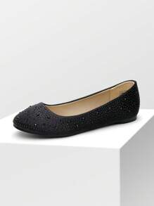 Women's Rhinestone Ballet Flats Glitter Slip-On Elegant Comfortable Round Toe Solid Color Valentines Party Wedding Shoes - Black - View 2