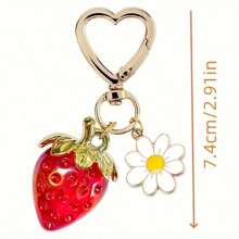 1 件可爱草莓心形钥匙扣 - 可爱亚克力吊坠，精致花朵设计，可爱个性化，少女甜美草莓心形钥匙扣汽车配件包饰 - 紅色 - 查看 3