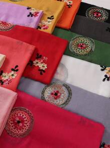 1 件刺绣花卉轻质透气围巾，复古风格防风披肩女式头巾 - 彩色 - 查看 3