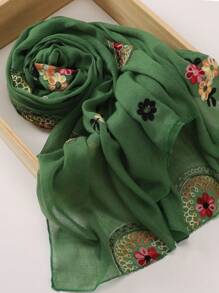 1 件刺绣花卉轻质透气围巾，复古风格防风披肩女式头巾 - 彩色 - 查看 5