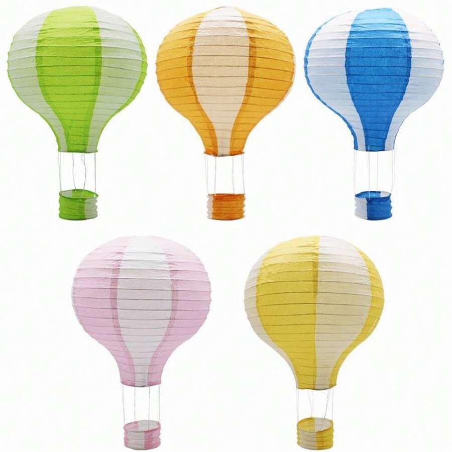 5pcs/Set 12-Inch Simplistic Striped Hot Air Balloon Paper Lantern Set, Party Decor Wedding Birthday Christmas Decoration Gift