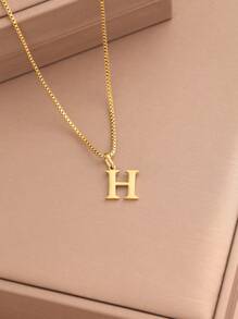 1pc Women Initial Letter A-Z Necklace, Stainless Steel Alphabet Pendant, Halloween & Back To School Gift