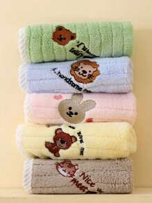 5pcs Infant Cartoon Embroidered Soft Coral Fleece Bibs, Highly Absorbent For Home And Outdoor Use - Multicolor - View 14