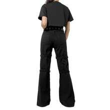 Women Gothic Cargo Pants Punk Loose Low Waist Trousers Wide Leg Baggy Jeans Harajuku Streetwear(Belt Not Included) - màu đen - Xem 2
