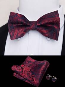 AlanKing 1 Set Luxury Paisley Bow Tie, Pocket Square, Cufflinks Suit Accessories For Men, Wedding & Business Valentine Day Valentines Men Necktie