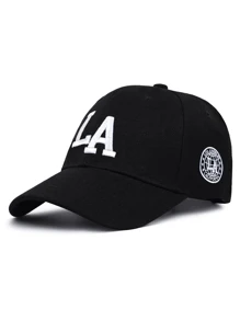 1pc Embroidered LA Baseball Cap, Outdoor Sun Protection Soft Brim Curved Bill Hat, Adjustable Casual Hat For Spring Autumn Travel Beach Vacation, Suitable For Men And Women, Y2K Style - Black - View 4