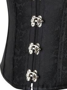 Gothic Steel Boned Corset, Vintage Punk Overbust Bodice Bustier For Women, Formal Party, Halloween Cosplay Costume - Black - View 5