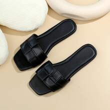READYSALTED Women's Summer New Women's Shoes Black Buckle Broadband Flat Flat Sandals Three Colors Optional Outdoor Slip-On Sandals Girl Footwear Walking Shoes - Black - View 2