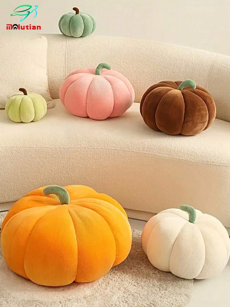 Molutian 6 款南瓜 3D 蓬松南瓜毛绒枕头 - 适合季节性装饰，适合家庭和派对的舒适靠垫，适合在庆祝活动期间送给年轻人的礼物