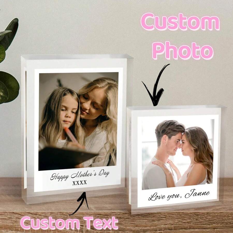 1pc Customized Acrylic Photo Block - Personalize With Your Photos And Text, Suitable For Holidays, Birthdays, Anniversaries, Graduations, And Other Special Occasions, Personalized Acrylic Printed Gift, Valentine Day Decor Students, Kids For Valentine's Day, For Anniversaries, For Weddings, For Mother's Day, For Children's Day, For Birthdays, For Father's Day, For Graduation, For Housewarming School, Office, Home - Crystal Color - View 1
