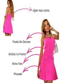 Vestido Feminino Alfaiataria Com Detalhe De Botões E Bolso
