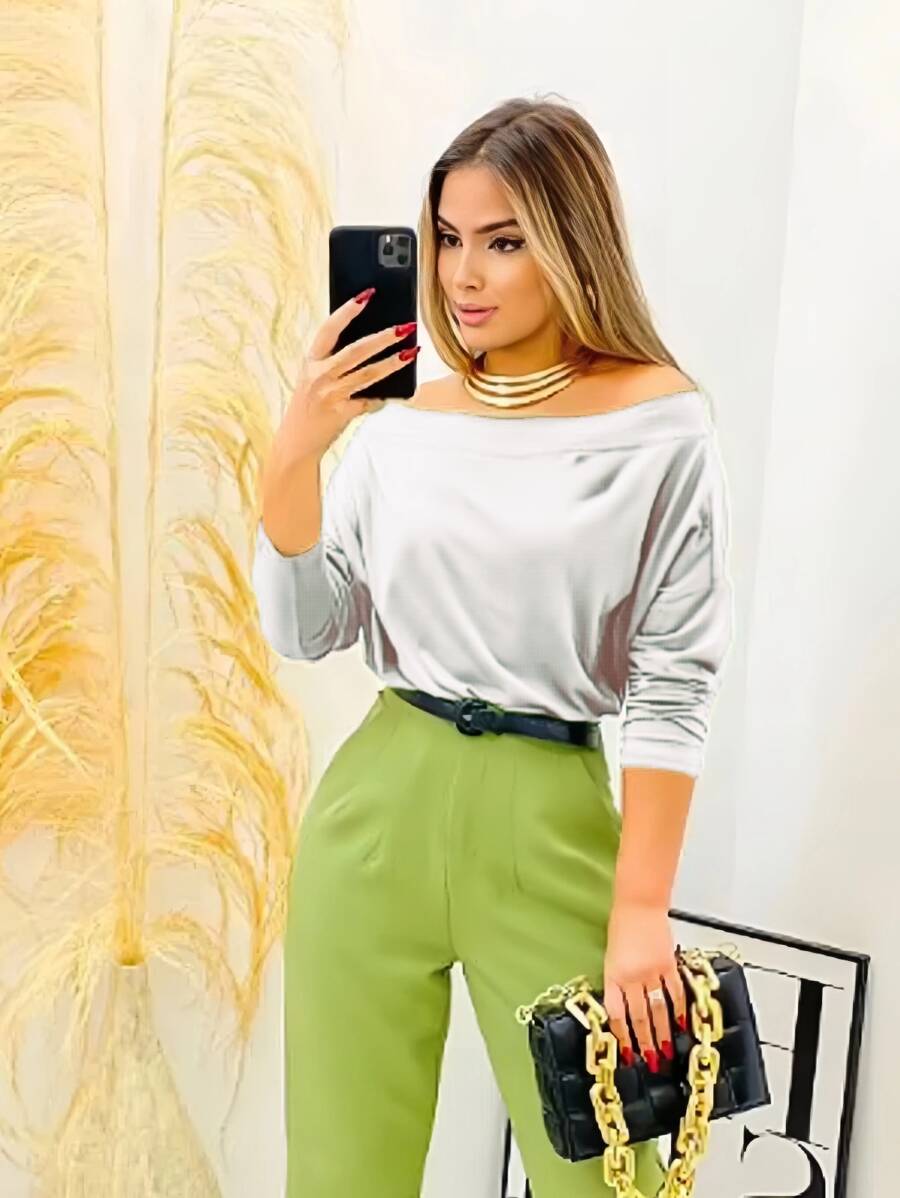 Women's Suplex Simple Long-Sleeved Blouse For Winter - White - View 1