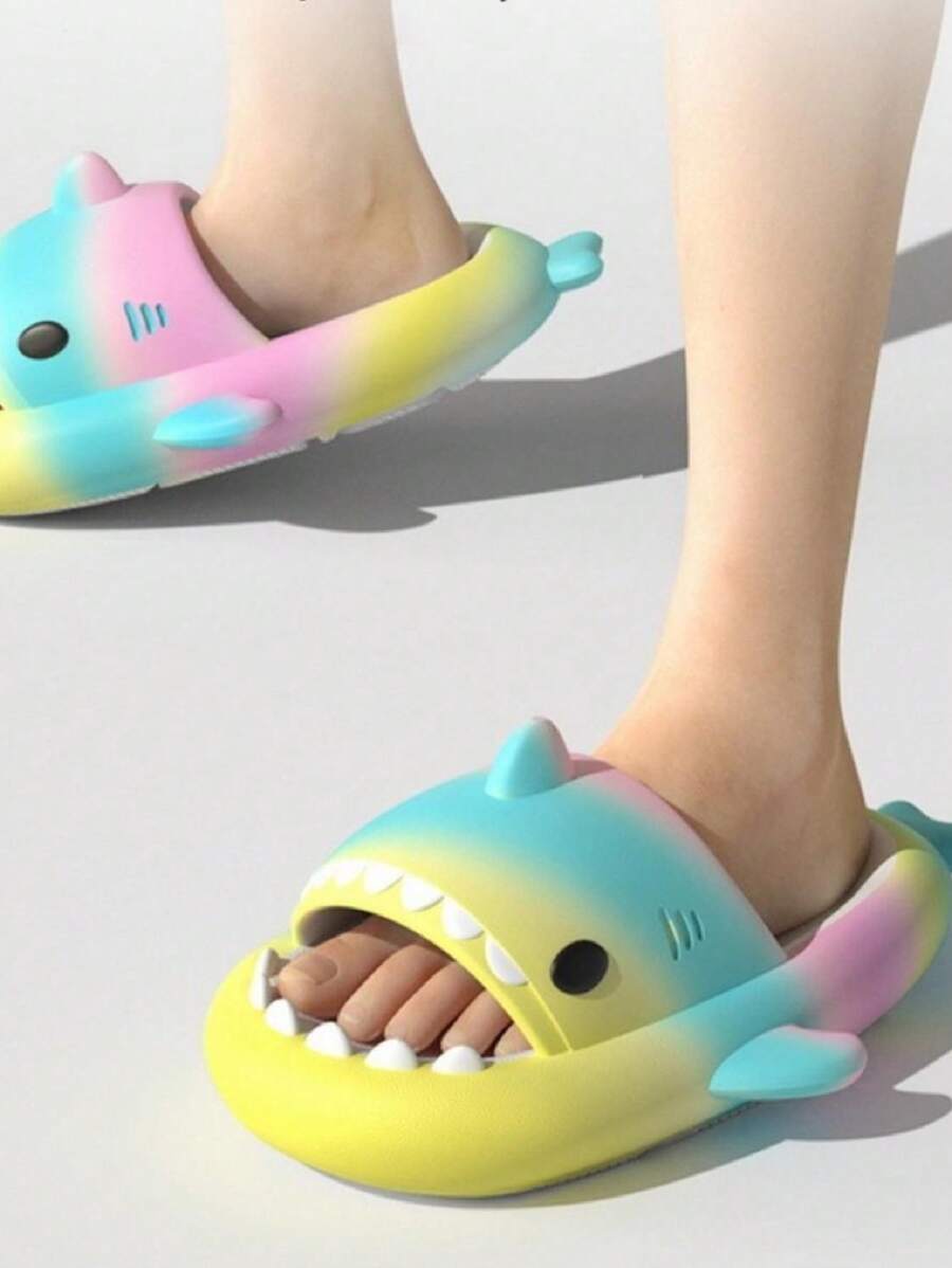 Sandalias Bicolor Diseño De Tiburón Unisex Descanso - Rosa - Ver 1