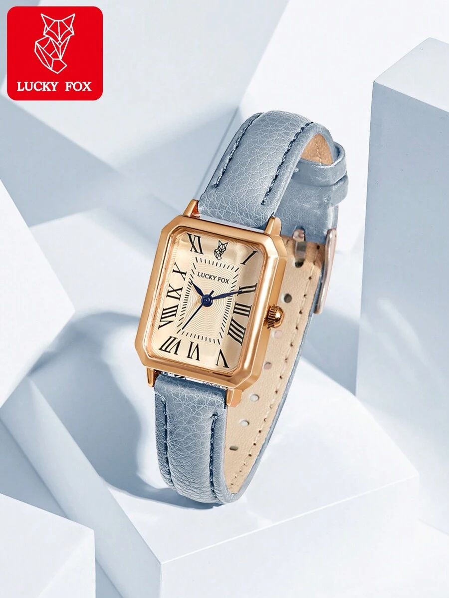 LUCKYFOX 1pc Zinc Alloy Retro Quartz Square Dial Leather Strap Casual Watch For Youth And Students Suitable For Daily Life - Màu xanh lam - Xem 1