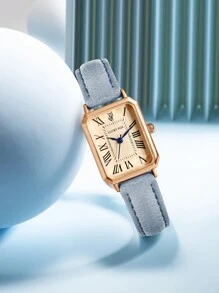 LUCKYFOX 1pc Zinc Alloy Retro Quartz Square Dial Leather Strap Casual Watch For Youth And Students Suitable For Daily Life - Màu xanh lam - Xem 3