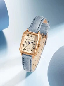 LUCKYFOX 1pc Zinc Alloy Retro Quartz Square Dial Leather Strap Casual Watch For Youth And Students Suitable For Daily Life - Màu xanh lam - Xem 5