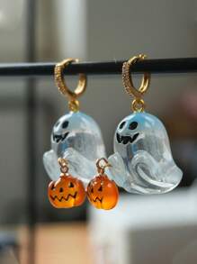 1 đôi Halloween Ma Bí Ngô Thép không gỉ Ngỗng Mềm Bông Tai Thời Trang Nữ - Nhiều màu - Xem 2
