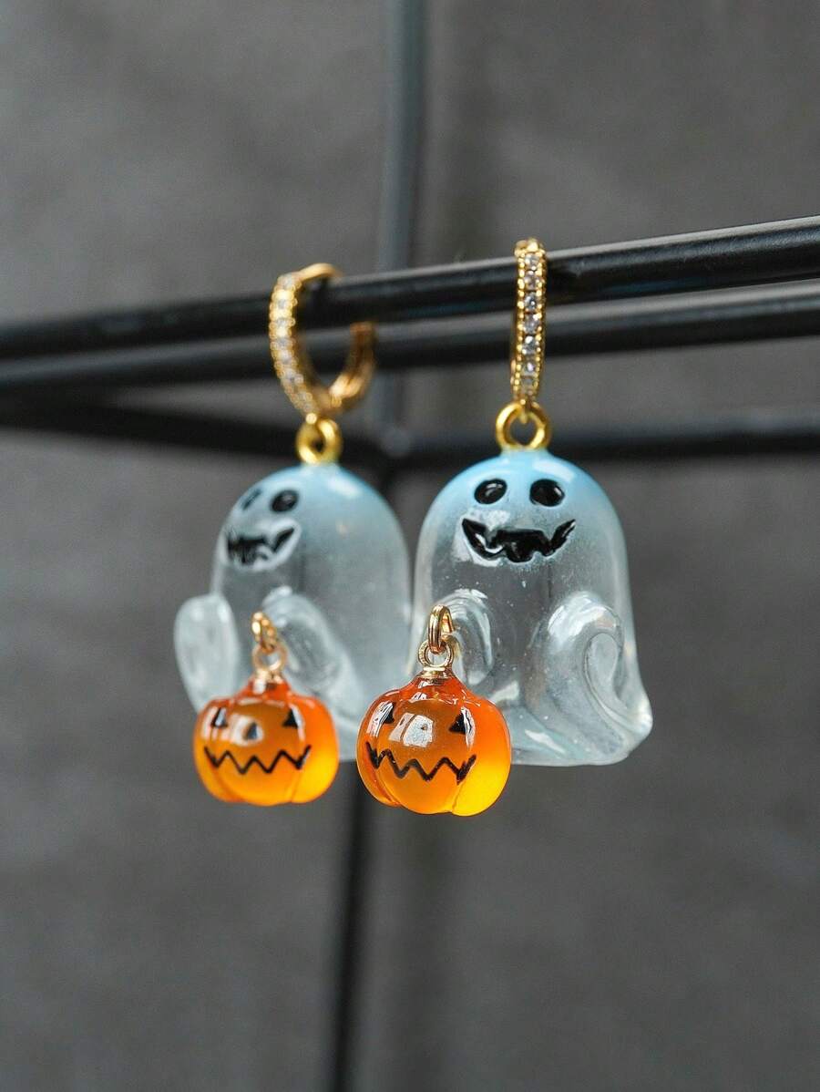 1 đôi Halloween Ma Bí Ngô Thép không gỉ Ngỗng Mềm Bông Tai Thời Trang Nữ - Nhiều màu - Xem 1