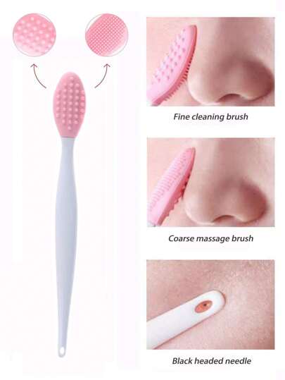 1pc Pink Silicone Nose Cleansing Brush Exfoliating Pores Skin Care Tools Beauty Facial Brush Skin Care Massager Tools Deep Cleansing Removal Acne Blackhead Skin Care Tools Pink Lip Scrub Brush, Beauty Tools