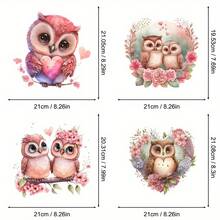 4 piezas Parche con estampado de búhos en pareja abrazados, diseño de camiseta de búhos de dibujos animados lindos, pegatina transferible de calor para decoración de camisetas y ropa DIY - Multicolor - Ver 2