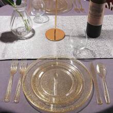 Reusable Plastic Dinnerware Set, Hard Plastic Plates, Western-Style Plates, Dishwasher Safe For Home, Party, Gathering - White - View 4