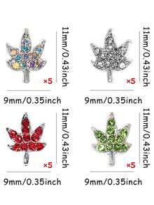 20 piezas Encantos de uñas de aleación con hojas de otoño 3D verde, rojo, plata, encantos de uñas, arte de uñas, rhinestones, encanto de hoja de arce, joyería de uñas, gemas brillantes, diseños de encantos de uñas de otoño de acción de gracias para mujeres, DIY para uñas acrílicas decoración uñas - Multicolor - Ver 2
