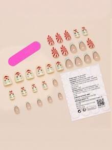 24 件白色哭泣小丑设计假指甲贴片按压式指甲 - 彩色 - 查看 3