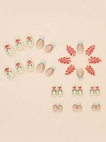 24 件白色哭泣小丑设计假指甲贴片按压式指甲 - 彩色 - 查看 2