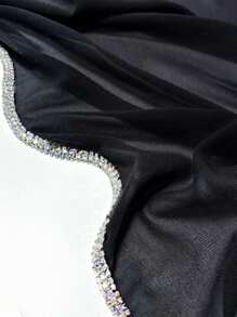 1 件装女士头巾全新纯色奢华雪纺水钻链条围巾纯色披肩真丝围巾头巾头带长袍配饰面纱服装