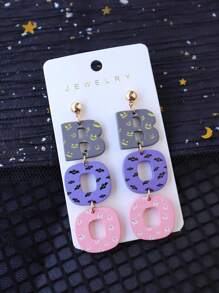 1 Pair Halloween Faux Clay Acrylic Bicolor Boo Earrings, Cute Ghost, Bat, Spooky Face Prints, Fun Party Earrings, Holiday Gift Jewelry