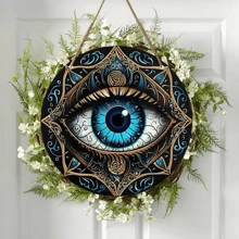 1 件木制邪眼墙饰 - 8 英寸 X 8 英寸圆形壁挂，适用于家庭、酒吧、厨房和花园 | 复古风格，易于悬挂 - 彩色 - 查看 3