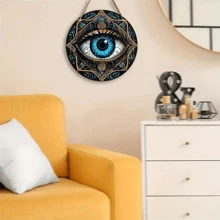 1 件木制邪眼墙饰 - 8 英寸 X 8 英寸圆形壁挂，适用于家庭、酒吧、厨房和花园 | 复古风格，易于悬挂 - 彩色 - 查看 6