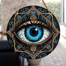 1 件木制邪眼墙饰 - 8 英寸 X 8 英寸圆形壁挂，适用于家庭、酒吧、厨房和花园 | 复古风格，易于悬挂 - 彩色 - 查看 4