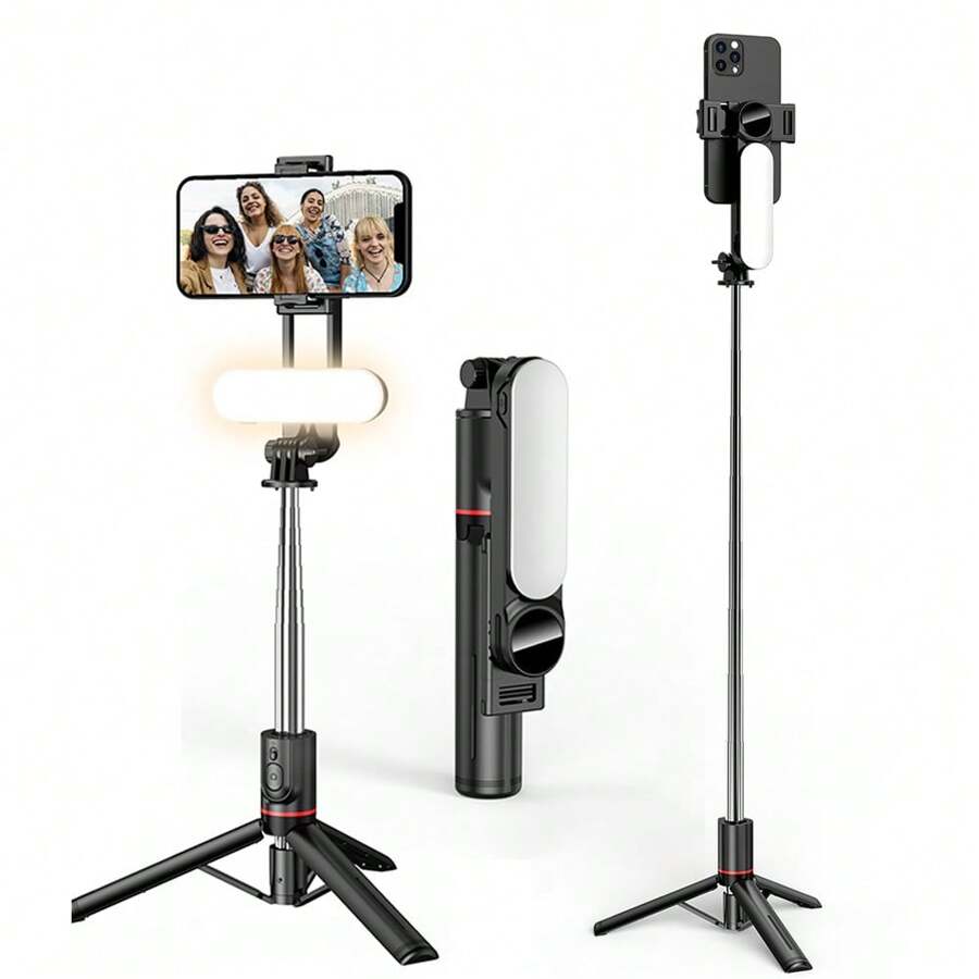 Stable Selfie Stick Tripod With Fill Light, 44 Inch Extendable Selfie Stick With Wireless Remote And Tripod Stand 360 Rotation For IPhone 15/14/13/12/11 Pro/XS Max/XS/XR/X/8/7, And Smartphone - 黑色 - 查看 1