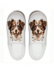 Customized 3D Print Women's Plush Warm, Soft & Lightweight Couple Slippers, Suitable For Indoor Wear In Autumn And Winter, White