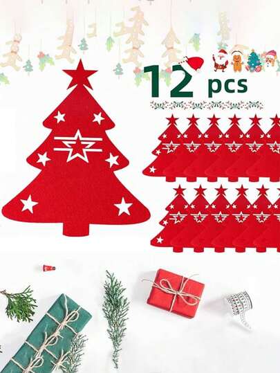 12قطعة من أطقم السك والشوكة من الفلتر لتزيين طاولة العشاء في عيد الميلاد، إكسسوارات ديكور شجرة عيد الميلاد، مناسبة لتجمعات العائلة والحفلات