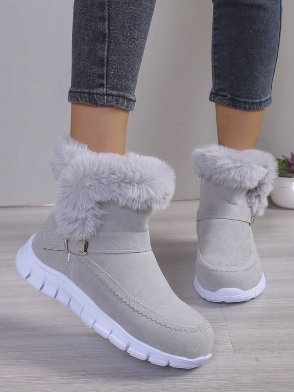 Stiefel mit dicker Sohle und kurzem Schaft für den Winter, gebaut für Camping, flache Plattform, kurzschaftig, winterlich warm mit Fellfutter, Damenschuhe